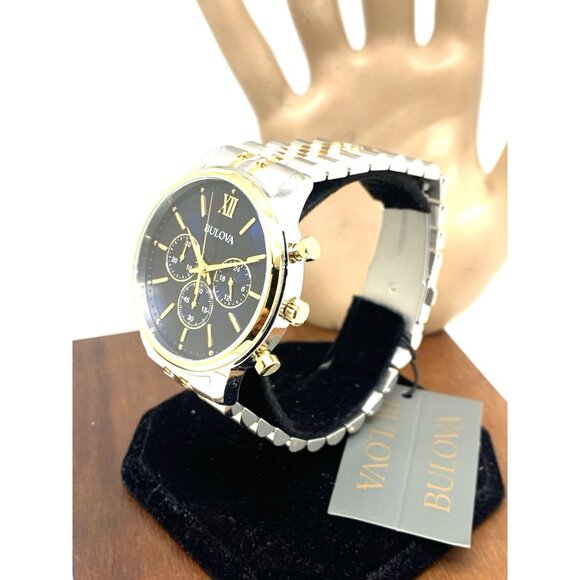 Bulova Men's Watch 98A274 Quartz Chronograph Blue Dial Two Tone Stainless Steel - Picture 2 of 14